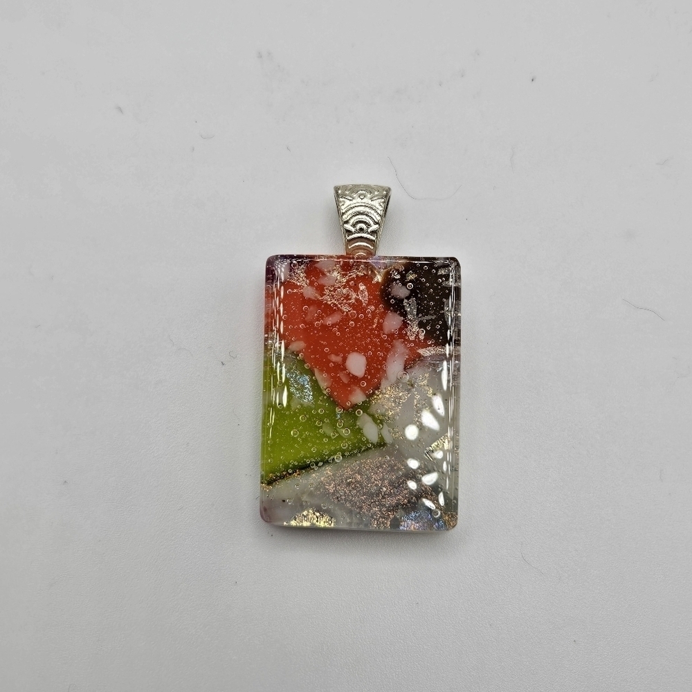 multicolor rectangular art glass pendant